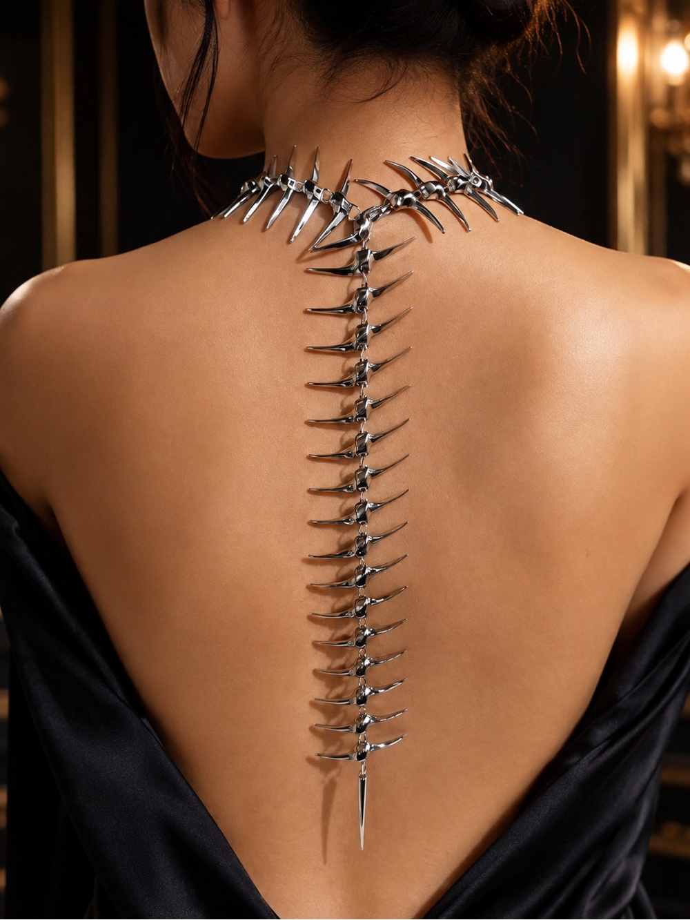 Gothic Silver Spine Back Necklace